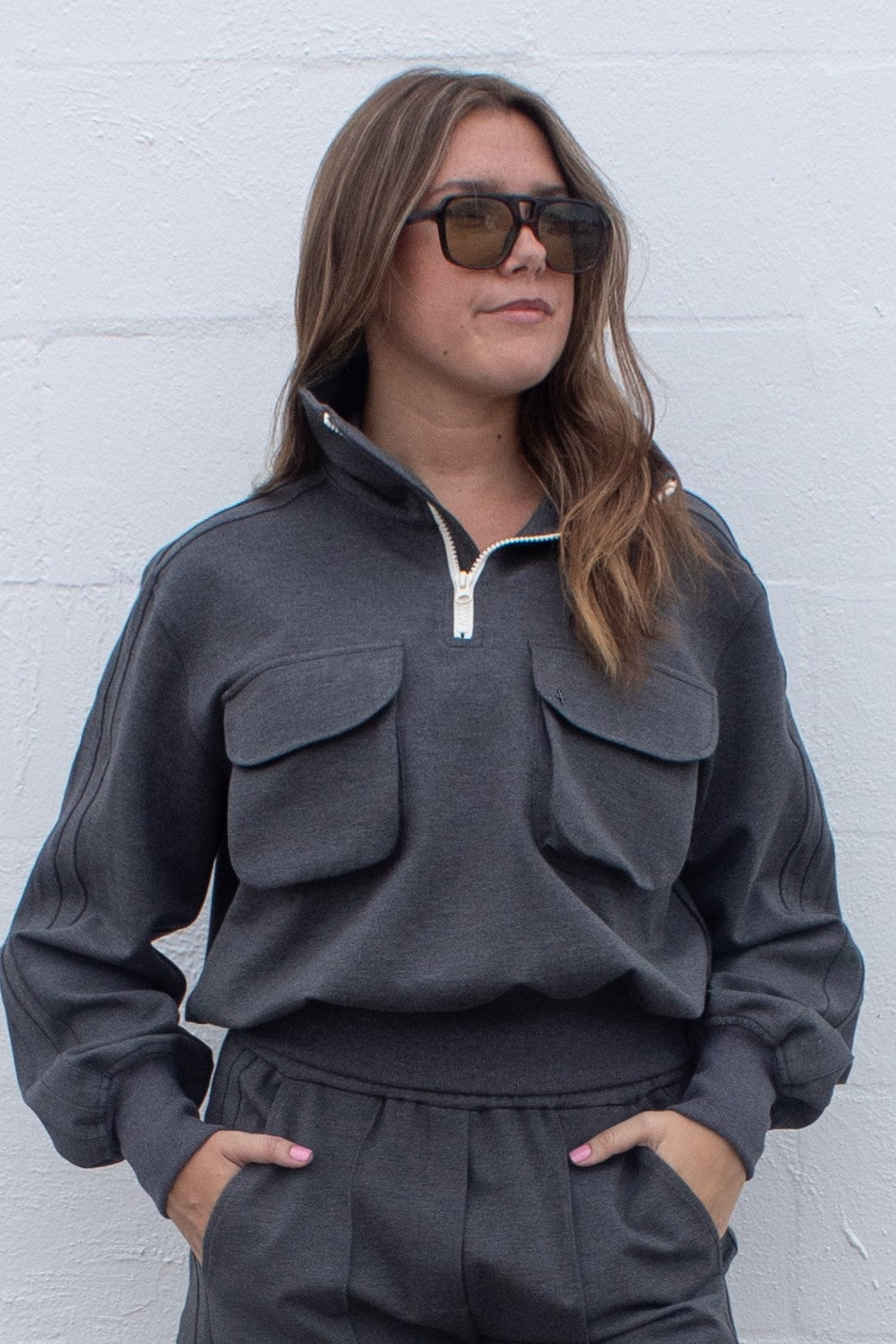 Women's Gray ¼ Zip Pullover – Double Knit Popover | Saratoga Pop
