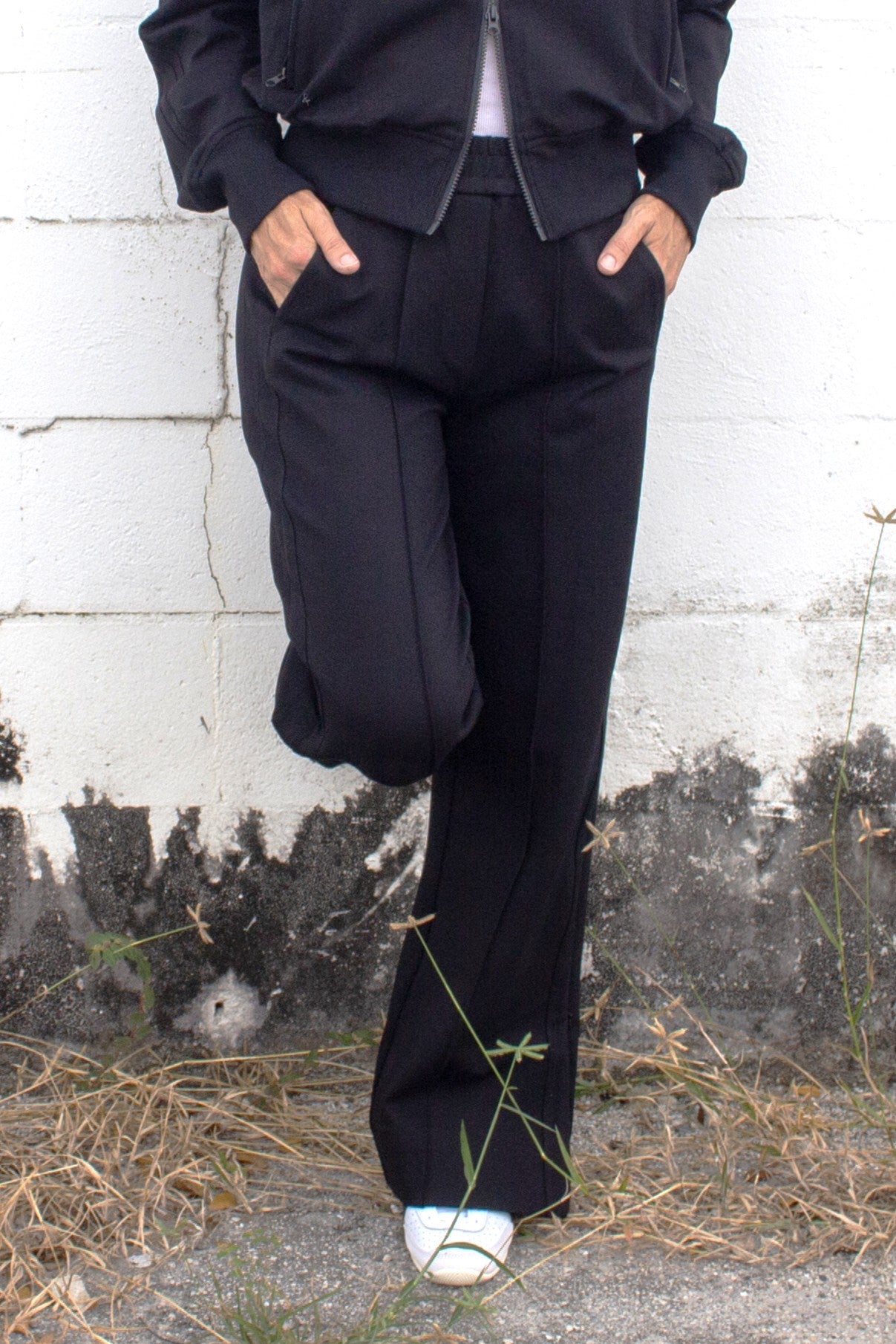 Womens Black Double Knit Track Pant Elevated Athleisure| Del Mar Pant M Womens Black Double Knit Track Pant Elevated Athleisure| Del Mar Pant M