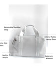 Callahan light gray perforated neoprene duffel bag with grey straps and leather details.