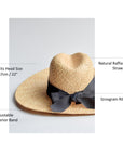 Raffia straw panama hat with black grosgrain tie