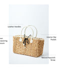 medium natural hyacinth straw tote with linen cinch top