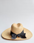 Raffia straw panama hat with black grosgrain tie