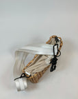 Mini straw bag with white crossobdy strap with leather details