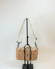 Mini straw bag with white crossobdy strap with leather details