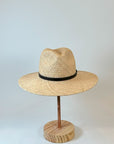 Straw panama hat with a black leather band