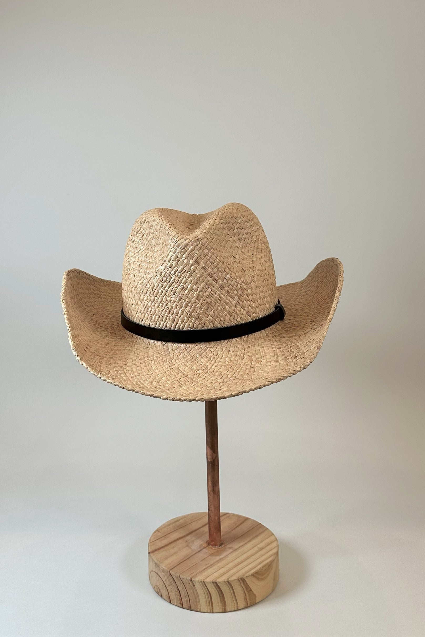 Raffie Straw Western Hat with black leather band