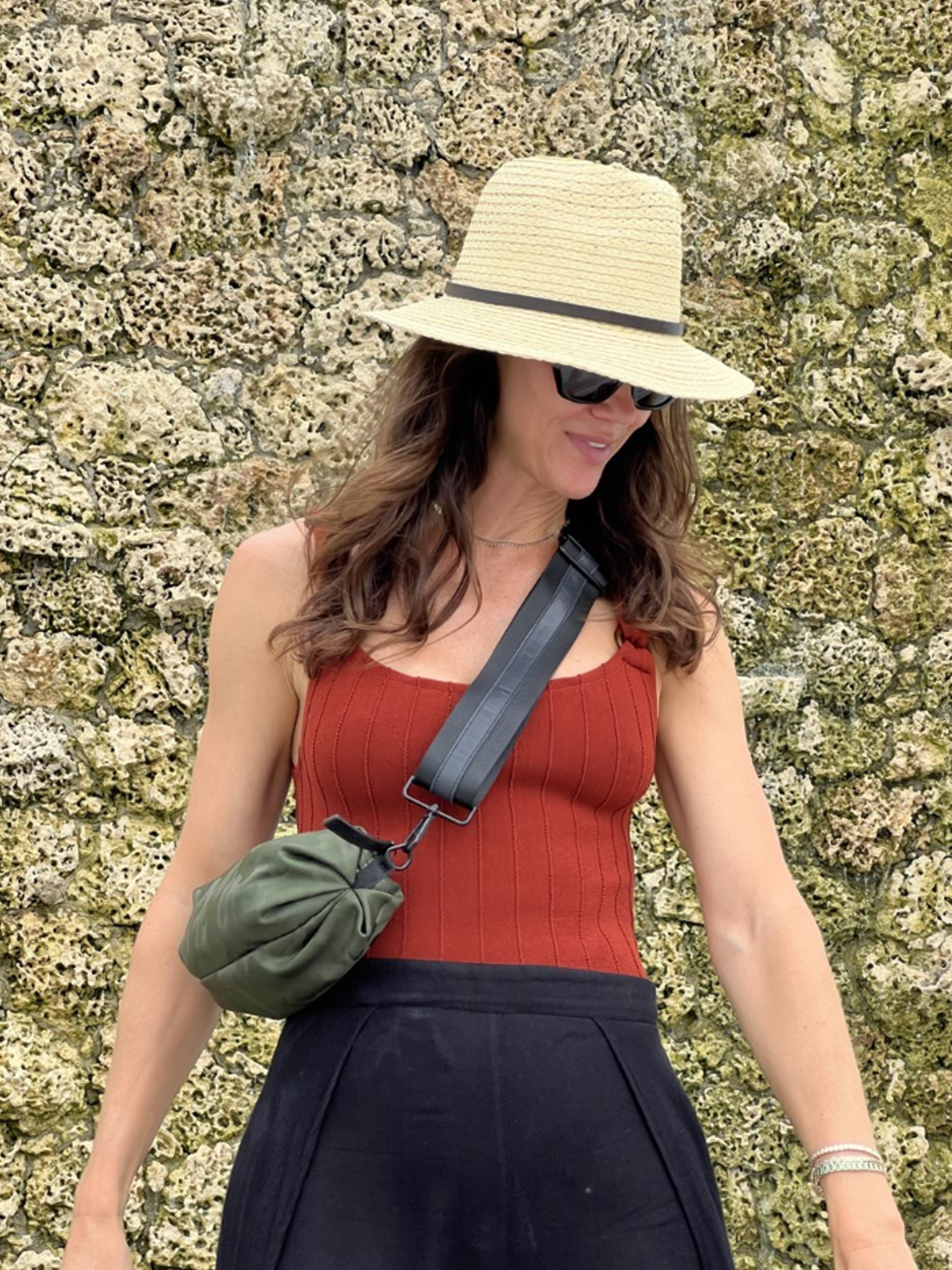 person wearing The Orlando Crossbody Belt Bag in Olive Camo