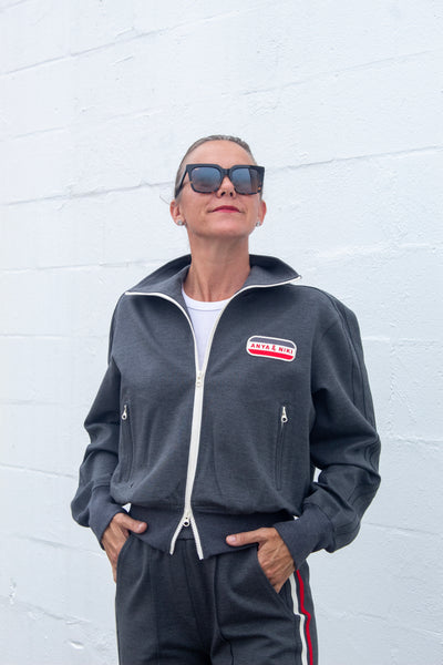 Women's Gray Double Knit Track Jacket – Elevated Athleisure