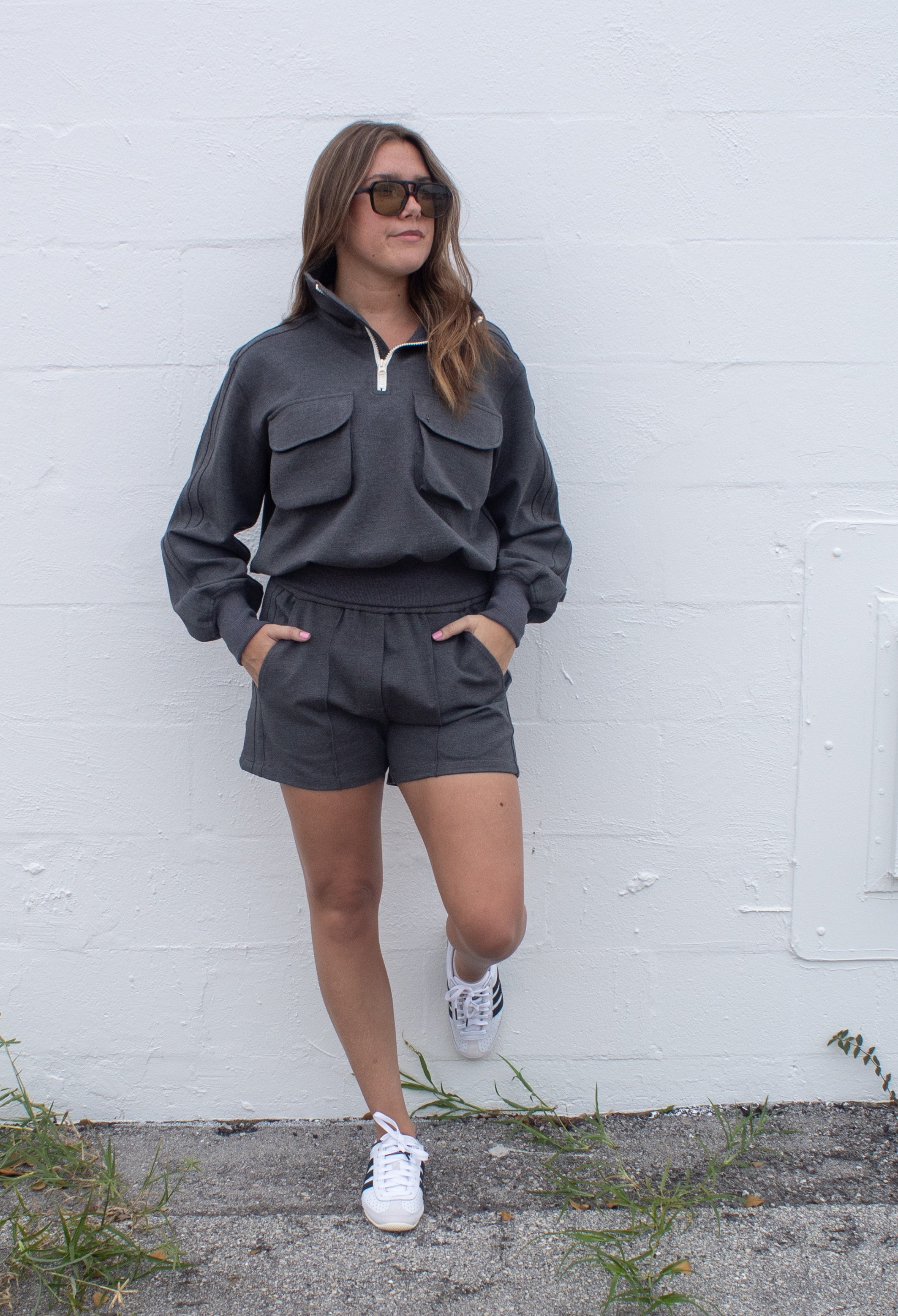 Women's Gray ¼ Zip Pullover – Double Knit Popover | Saratoga Pop