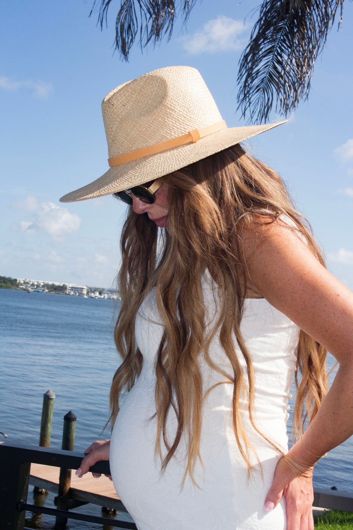 Tan Straw Sun Hat w/ Brown Leather Belt & Buckle Detail Stetson Flatrock Straw Cowboy Hat – McKinney Hat Company main image 3
