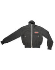 Dark gray knit jacket with a brand logo on a white background