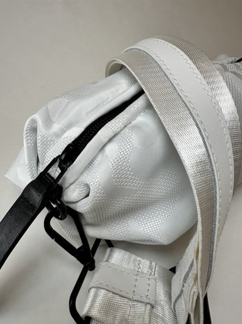 The Orlando Crossboy Belt Bag in White Camoflage with white nylon strap and white and black leather details