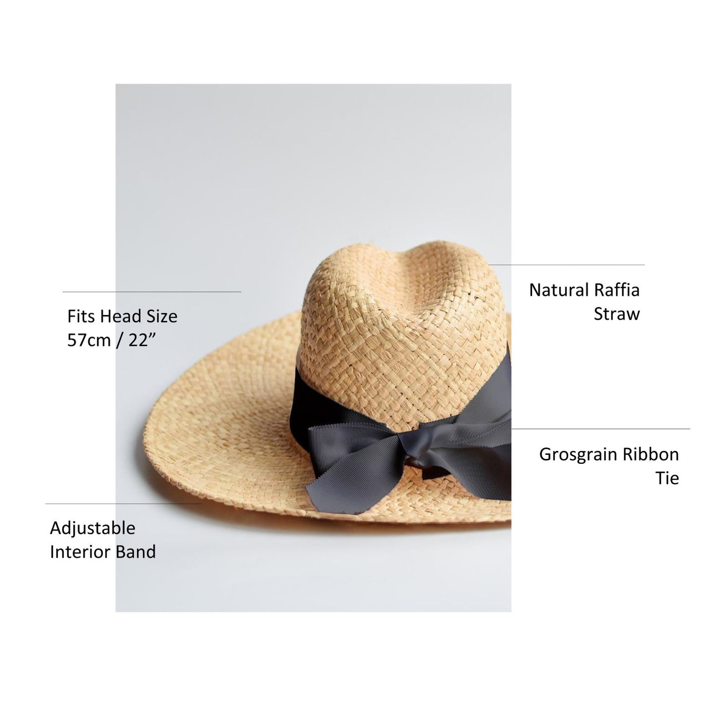 Raffia straw panama hat with black grosgrain tie