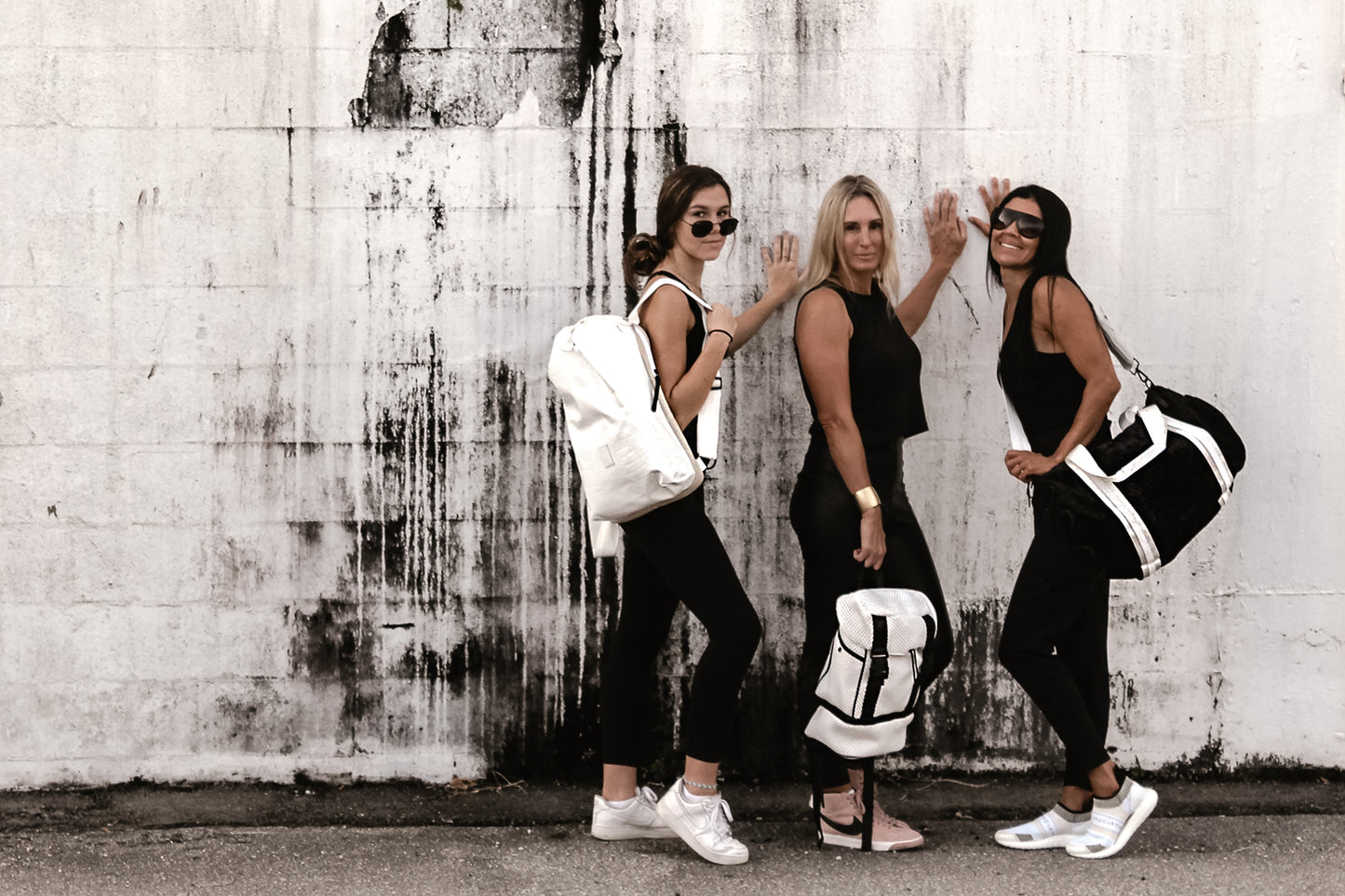 Anya & Niki Sport Luxe bag collection, featuring Casselberry backpack, Brooker backpack and Simi duffel bag.